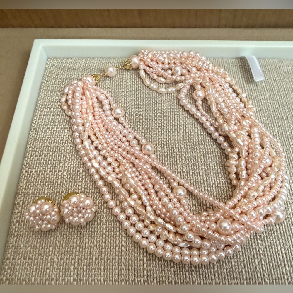 Twisted Pink Pearl Necklace and Earrings